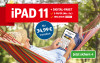 Mann entspannt in Hängematte und nutzt iPad 11 im Grünen. Angebot: Digitale Zeitung + iPad für 34,99 € im Monat.